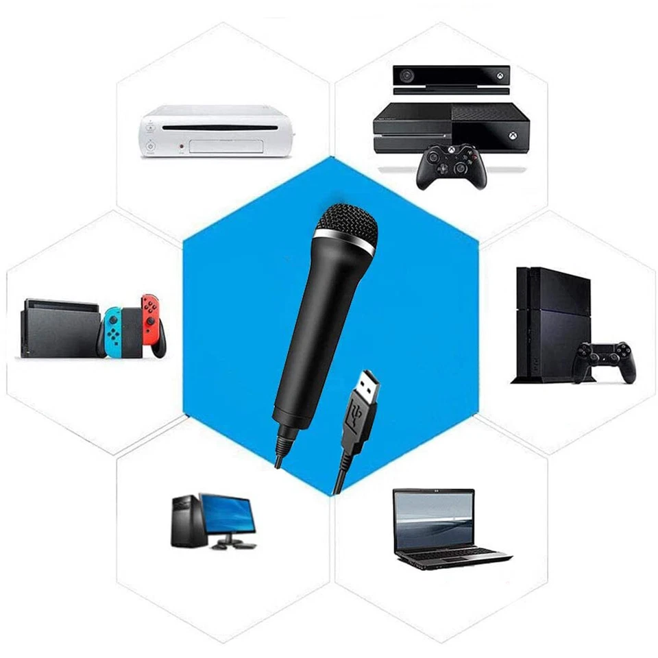 USB Wired Microphone Karaoke Mic for Nintendo Switch Wii PS4 Xbox PC Computer - Image 3 of 4
