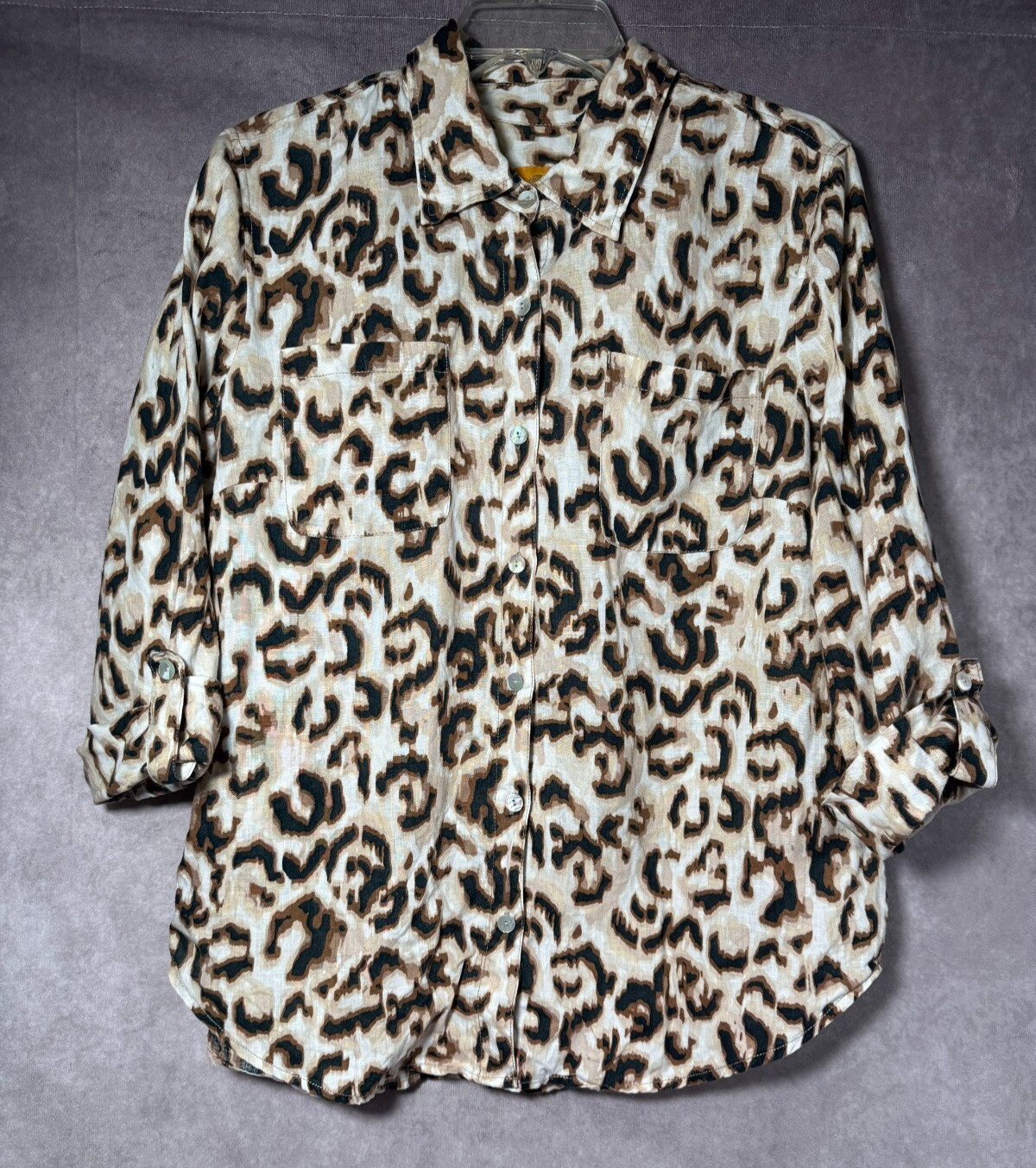 Ruby Rd Road Linen Button Up Shirt Leopard Print … - image 11