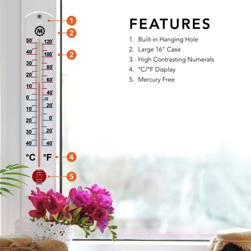 Marathon Vertical Outdoor Thermometer 40Cm Waterproof Temperature Measurement - Picture 6 of 8