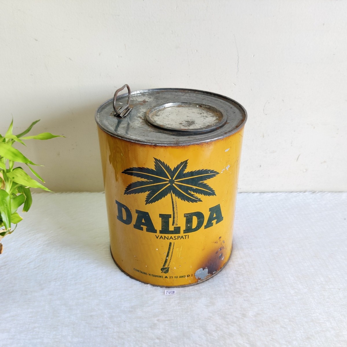 Vintage Dalda Vanaspati Ghee Advertising Tin Can Box Round Yellow