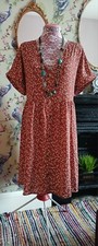 Vintage style burnt orange & white ditsy floral smock dress size 20 Shein BNWOT 