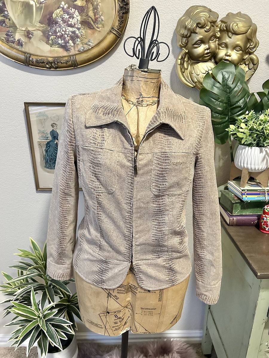 LONGABERGER Homestead Tan Metallic Snakeskin Zip Up Blazer Jacket Sz S