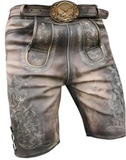 Bayrische Trachten Lederhose Ziegenleder Braun mit Gürtel & Stickerei Gr. 46-62