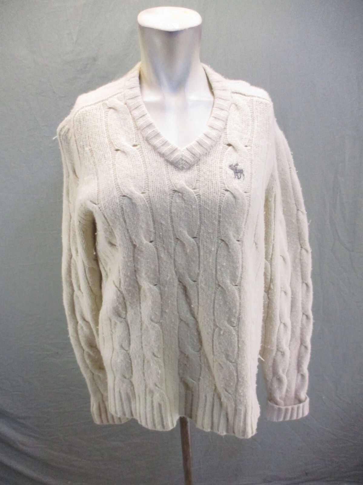 Abercrombie&Fitch Size M Mens White Wool Cashmere Blend V-Neck Sweater 515