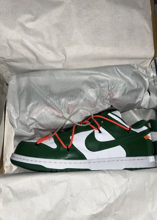 OFF WHITE X NIKE Nike Dunk Low x Off White 'Pine Green' ? UK 9 nuove con scatola originale RARA esclusiva