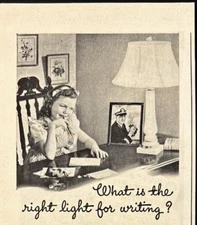 Westinghouse Mazda Lamp Bulbs Daughter Writing Father WWII Vtg Print Ad 1944