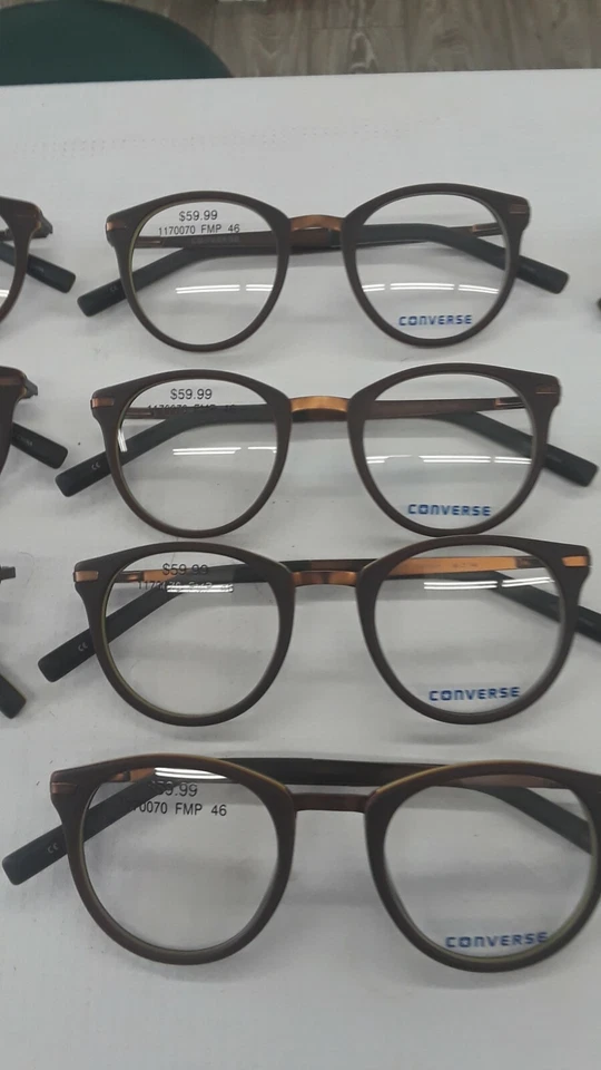 10 pares de gafas CONVERSE A218 marco de plástico marrón NUEVO 46-21-140 redondo a granel Foto 3 de 4