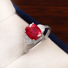 Flawless Blood Red Ruby Cushion Cut Gemstone 925 Sterling Silver Ring 9x7 MM