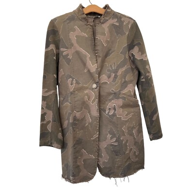 Baci Camo Long Blazer Jacket Womens S Raw Edge Military Army