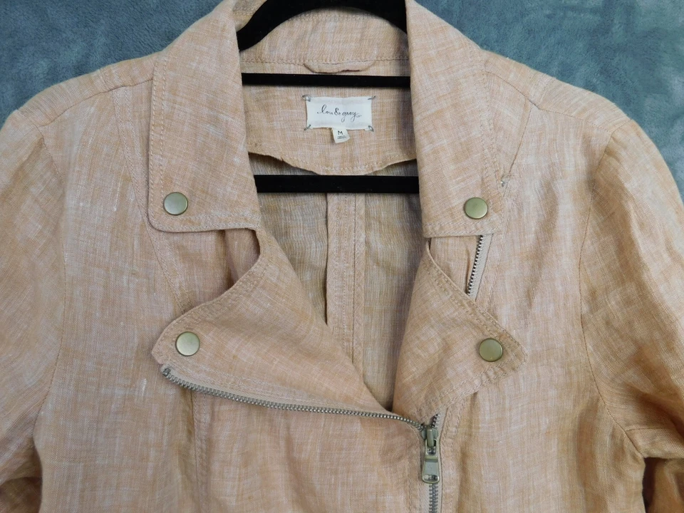 Lou & Grey 夹克女式中号珊瑚色 100% 亚麻骑手摩托海岸海滩 — 第 4/4 张图片
