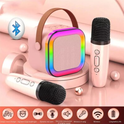 Karaoke Maschine für Kinder Erwachsene, Mini Karaoke Maschine mit 2 Mikrofonen