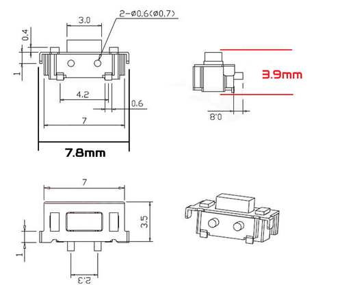 5 x Tact Switch Touch 7 x 3.5 x 3.9 SMD For MP3 MP4 Tablet PC Button Bluetooth - Bild 2 von 10