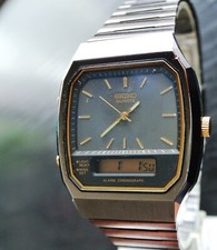 VINTAGE SEIKO CALENDAR ALARM DT CHRONO LCD ANALOG QUARTZ MEN'S BL BRACELET WATCH