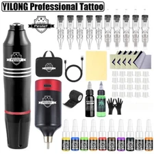 Wireless Coreless Motor Tattoo Gun Make Up Pen Machine Ink Beginner Kit 1200mAh