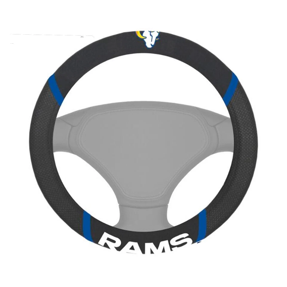 NEW LOS ANGELES RAMS CAR Mesh Grip STEERING WHEEL COVER & PLASTIC CHROME DECAL - Image 2 of 4