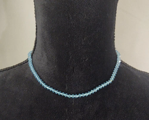 Vintage Blue Faceted Beaded Stretch Choker Necklace Women's Costume Jewelry