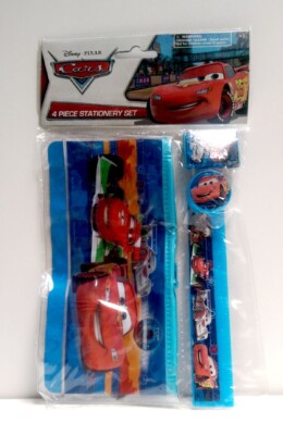 Disney Cars Lightning Mcqueen 4 PC Stationery Set Pencil Pouch, Sharpener, Ruler
