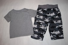 Baby Boys Outfit GRAY S/S TEE SHIRT Pocket GRAY WHITE CAMO PANTS Woven 3-6 MO