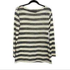 La Blanca Ivory  Black Striped Long Sleeve Swim Cover up Small