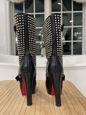Christian Louboutin MARISA Black Leather Studded Motorcycle