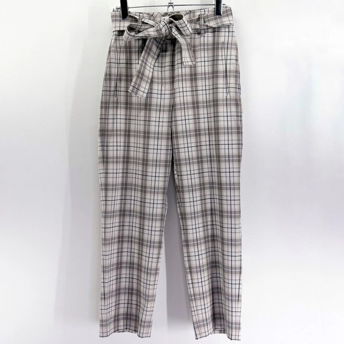 Aritzia Wilfred Grey Plaid Tie Front High Waisted Pants Trousers Size 2