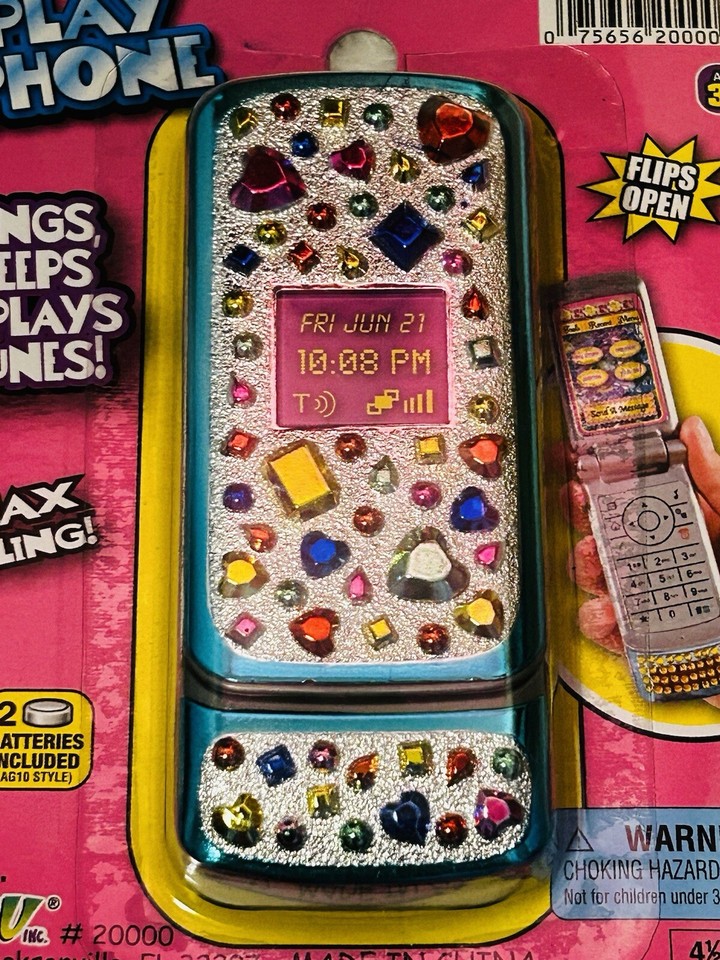 New Old JaRu Bling Bling Play Cell Flip Phone Toy Rings Beeps Plays