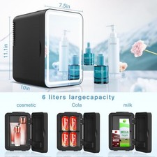 US 6L Fridge Portable Beauty Makeup Skincare Refrigerator w/Dimmable LED Mirror