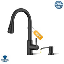 Black Stainless Steel Kitchen Faucet with Pull Down Sprayer Soap Dispenser