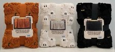 Costco Halloween Faux Fur Throw Blanket - White Ghost Black Cat Orange Pumpkin