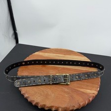 Black genuine leather gold flower studded belt sz L/XL
