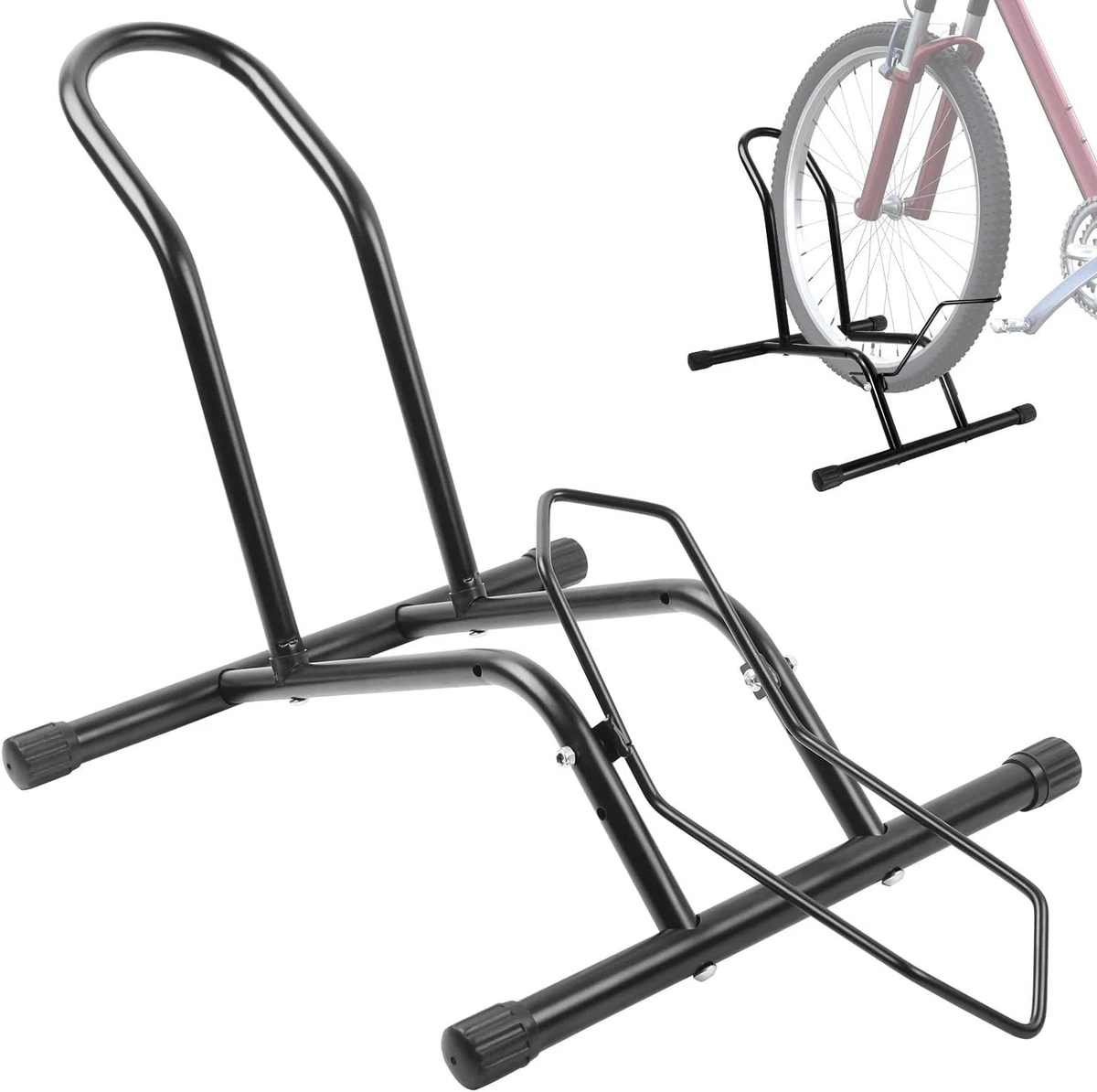 RASENFREUND Supporto Per Bicicletta Espositore, Nero, In Acciaio, Adatto A Ruote Fino A 28 Pollici E Pneumatici Larghi Fino A 6 Cm. Piedini Antiscivolo, Per Interni Ed Esterni. - 4