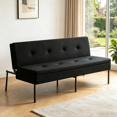 63.39'' Modern Convertible Futon Sofa Bed, 5-Position Adjustable, Black