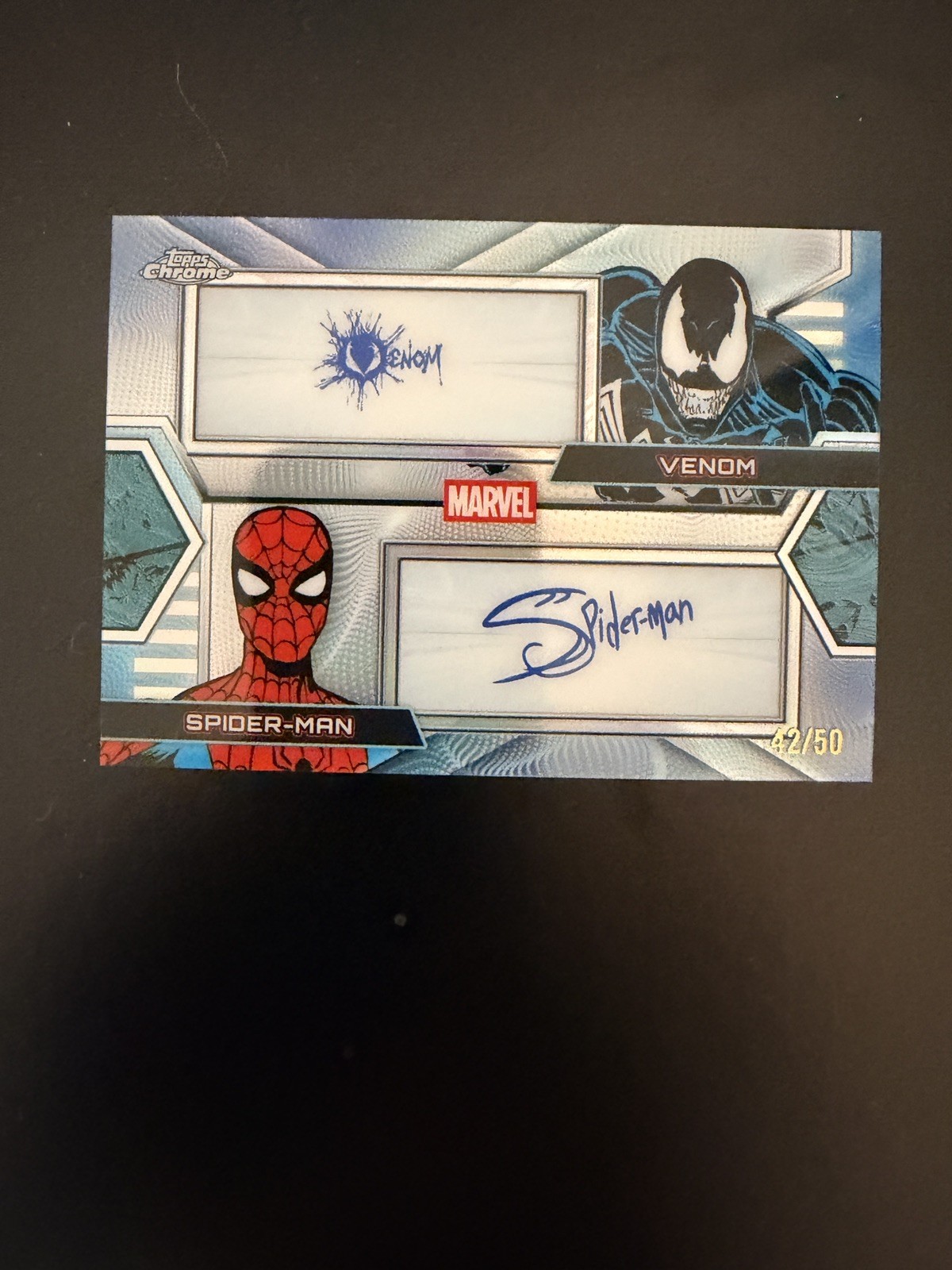 Spider-Man / Venom #MFD-VS Marvel 2026 Topps Chrome Dual Facsimile Autograph trading card — raw and PSA graded price guide