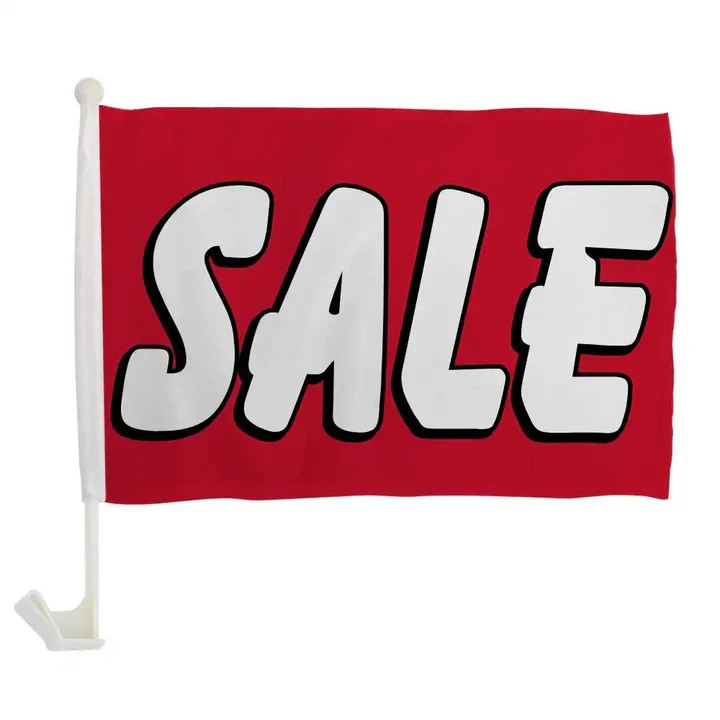 1 Dozen Sale (Red & White) Car Flag Single Sided Red Sale Car Window Flag