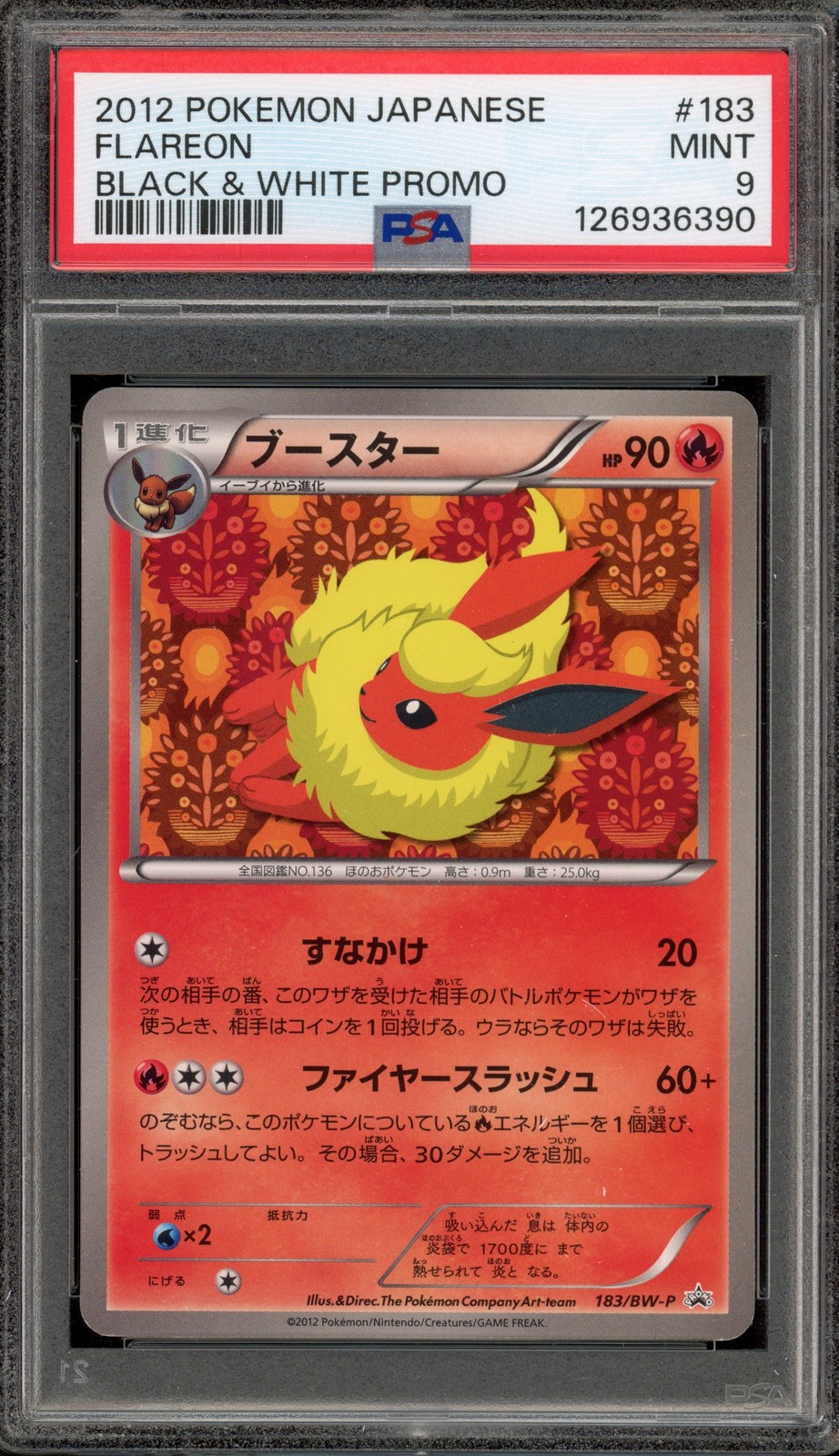 Pokemon Flareon Black & White Japanese Promo 183/BW-P PSA 9 Mint