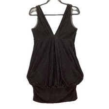 Vtg 80s 90s Womens Velvet Dress Sz 4 Black Prom Party Deep V Mini Bubble Blouson