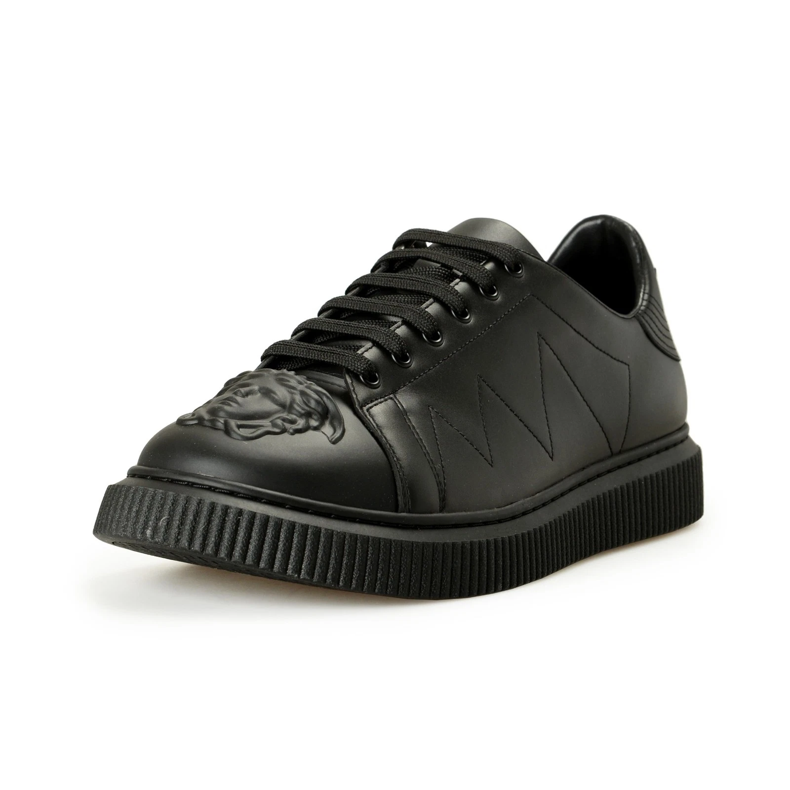 Versace — Versace Men's Large Medusa Logo Black 100% Leather Sneakers Shoes US 9 IT 42