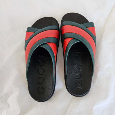 Gucci rubber black, green red criss cross flat sandals, 6 | eBay