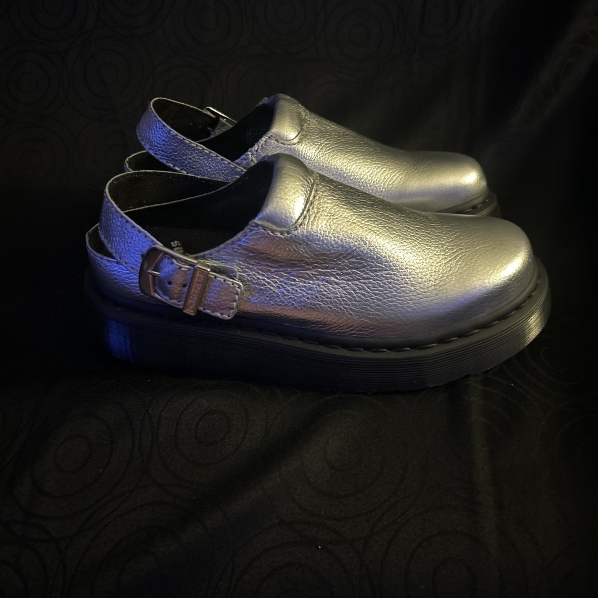 Dr. Martens Silver Laketen Slingback Platform Mules Men display picture 1