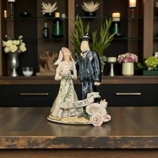 Blue Sky Wedding Figurine Bride and Groom Glazed No Box Cake Topper Vintage