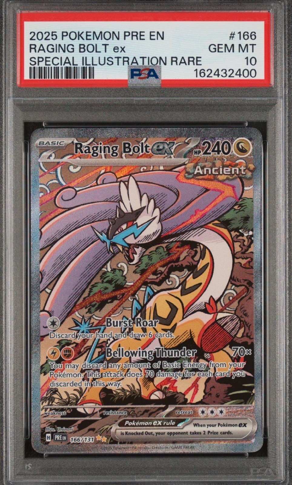 PSA 10 Raging Bolt ex #166 SIR Prismatic Evolutions Pokemon GEM MT 10