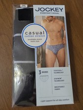 NEW 2XL Jockey Everyday Casual 3-Pack Cotton Stretch Bikini Brief Staycool BLACK