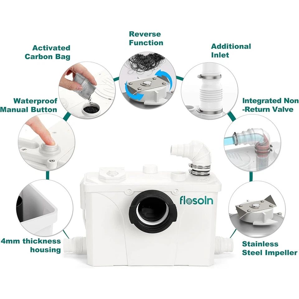 700W Fäkalienhebeanlage Schmutzwasserpumpen Hebeanlage Fäkalienpumpe Waschtisch - Bild 2 von 4