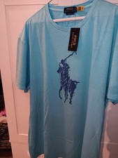 POLO RALPH LAUREN MEN S/S BLUE T-SHIRT W/ POLO/PONY LOGO 100 COTTON XXL 65 NWT