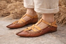 Handmade Leather Opanci Macedonia Peasant Shoe Artisan Renaissance Size 8.5