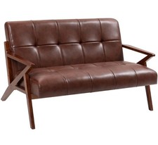 HOMCOM Compact Small Sofa with Solid Wood Frame Vintage 2 Seater Seat Brown New