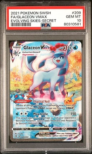 POKEMON GLACEON VMAX 2021 SWORD & SHIELD EVOLVING SKIES #209 FA PSA 10
