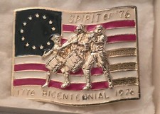 BELT BUCKLE SPIRIT OF '76 1776 BICENTENNIAL 1976 FLAG, DRUMER 4" X 3 1/4" unused