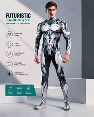 Men Women 3D Muscle Robot Bodysuit Cyberpunk Steampunk Halloween Costume Zentai