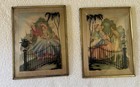VTG pair Reverse Painted Silhouette Victorian Couple On Convex Bubble Glass 6x8 — photo 4